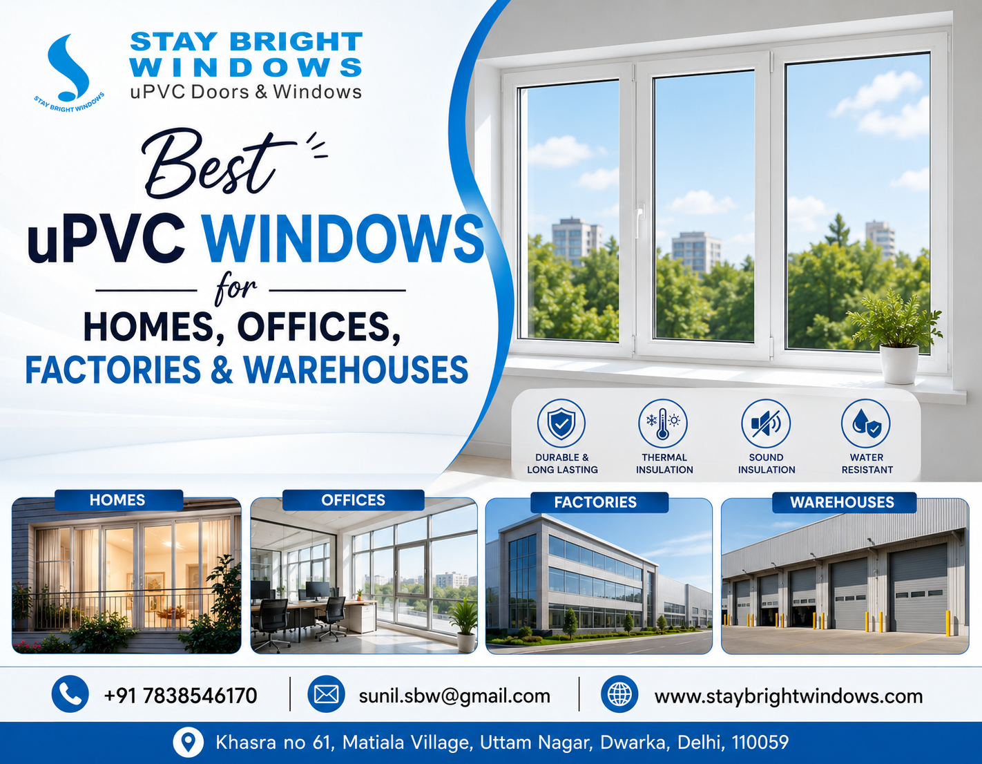 uPVC Windows for Homes, Offices, Factories & Warehouses